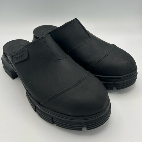 GANNI Sz 39 City Slip On Black Shoes Recycled Rubber Clogs Mule Slides - Picture 2 of 10